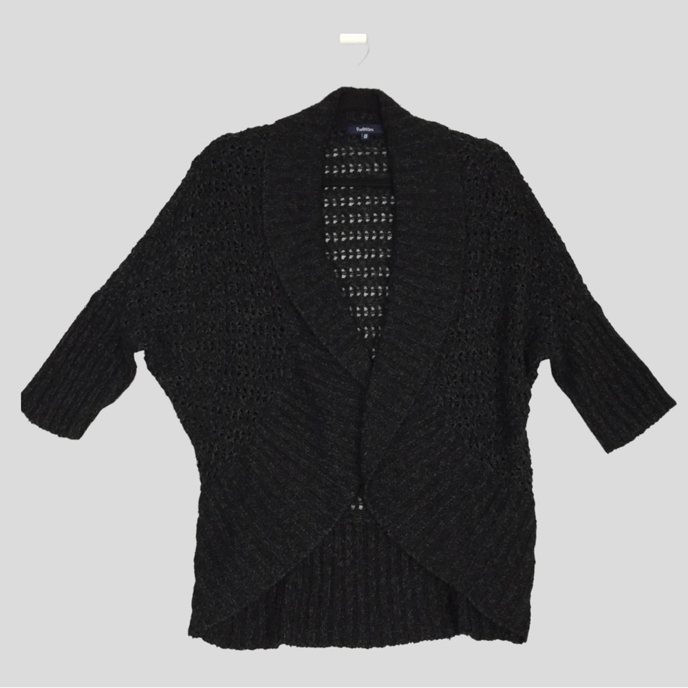 Reitmans Curved Hem Cardigan Sweater Loose Knit Womens Medium Black Half Sleeve